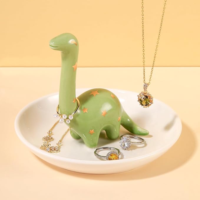PUDDING CABIN Dinosaur Gifts for Women, Green Dinosaur Ring Holder Dish for Rings Earrings Bracelets Necklace Organizer, Gifts for Women Birthday Mothers Day Christmas Thanksgiving