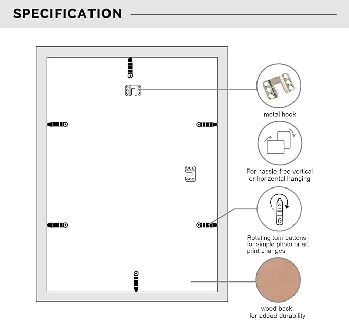 11x14 Picture Frame-Black,8x10 Mat,Tempered Glass,Engineered Wood