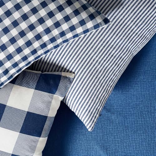 Nautical Navy Blue Buffalo Check Plaid Throw Pillow Covers 18x18 Set of 4