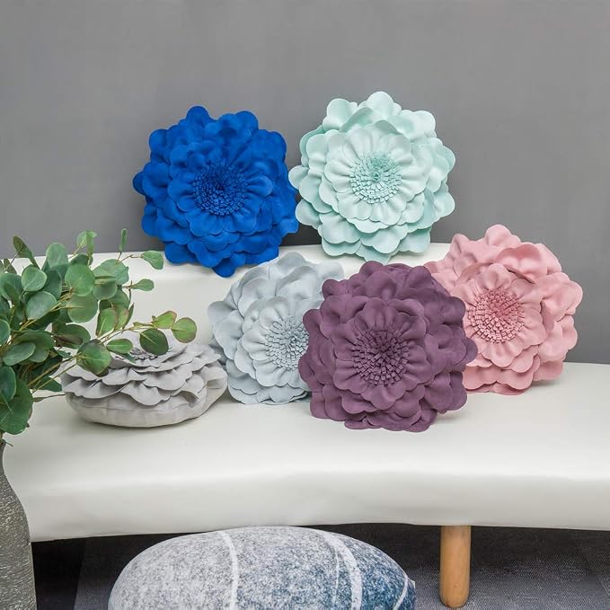 JWH Round Flower Pillow Cover with Insert Decorative Floral Velvet Pillowcase for Bedroom Bed Couch Living Room 14 Inch Mint Green
