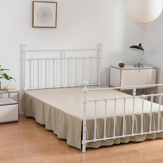 Bed Skirt Queen Size Ruffled Bed Skirts with Split Corners | 18 Inch Drop Dust Ruffle Bed Skirt with Platform - Queen, 18 Inch, Light Camel