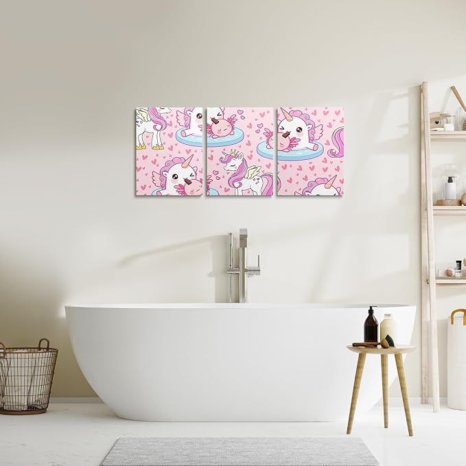 Feelyou Kids Unicorn Wall Painting Posters and Prints Cute Axolotl Picture Wall Decor Kawaii Animal Canvas Wall Art for Living Room Bedroom Boys Girls Rainbow Teens Bathroom Wall Art 12"x16"x 3Pcs
