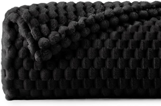 BEDELITE Black Twin Blanket for Couch, Soft Cozy Gifts for Women, 60 * 80 | 3D Jacquard Decorative Fleece Blanket, Super Soft Plush Throw, Cute Birthday Gift for Women & Men, Suitable for All Seasons