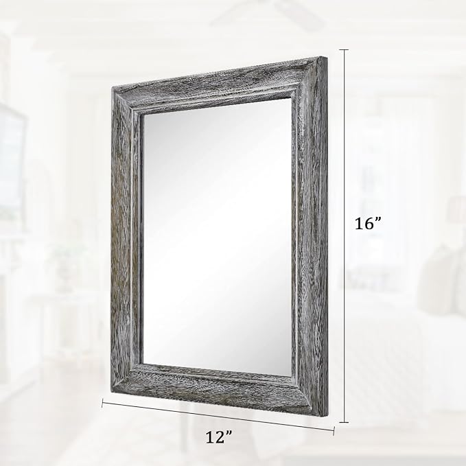 Wooden Mirror with Rectangle Framed Rustic Hanging Mirrors for Farmhouse Bathroom Bedroom Living Room Home Decor