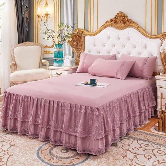 Double Lace Bed Skirt for Full Bed - 17in. Drop, Easy Fit Ruffle Bedskirt Wrap Around Bed Skirt, Anti Wrinkle & Fade Resistant