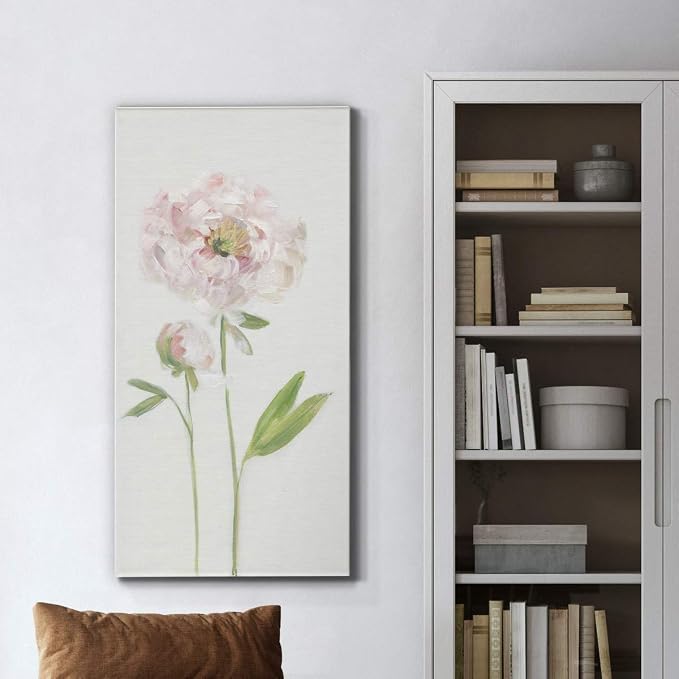 Renditions Gallery Canvas Floral Wall Art Home Paintings & Prints Single Stem Peony Rustic Romantic Botanical Modern Artwork Decorations for Bedroom Office Kitchen - 20"x40" LT43