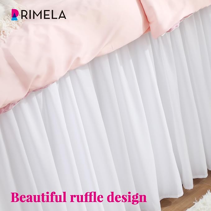 Dorm Bed Skirt Twin XL 36" Drop, College Dorm Room Essentials, White | Solid ruffled, Wrap-around/elastic, Wrinkle & Fade resistant, with Adhesive Strips, Gift Packed, Machine Wash/Tumble Dry/Iron