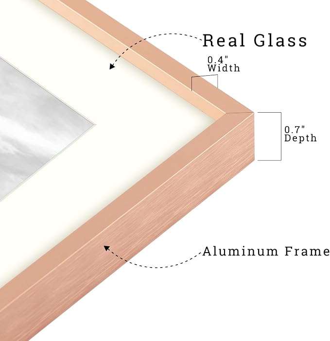 Frametory 11x14 Dark Gray Aluminum Metal Picture Frame Mat for 8x10 Glass