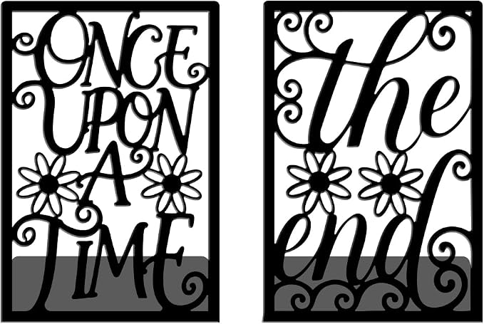 WADORN 1 Pair Once Upon A Time Metal Decorative Bookend for Shelves, Heavy Duty Book Ends Modern Non-Skid Books Holder Stand Black Book Support Stoppers for Desk Bookshelf Office, 5.3x4.3x7.9 Inches