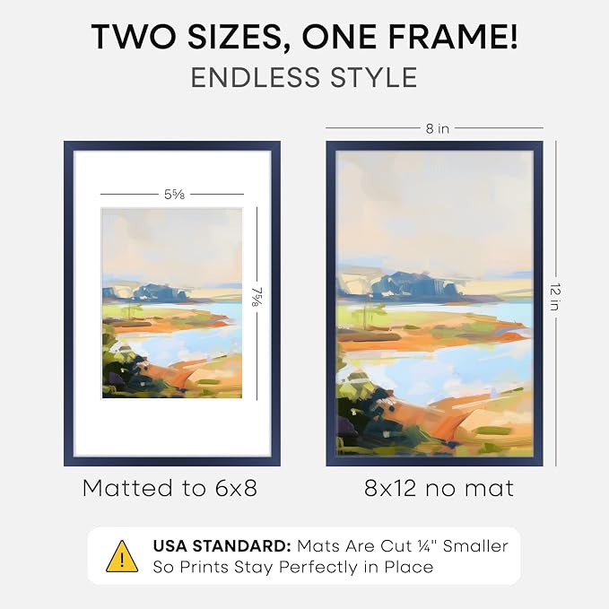 Homeforia 8x12 Blue Picture Frame, High-End Metal, 6x8 Mat, Glass
