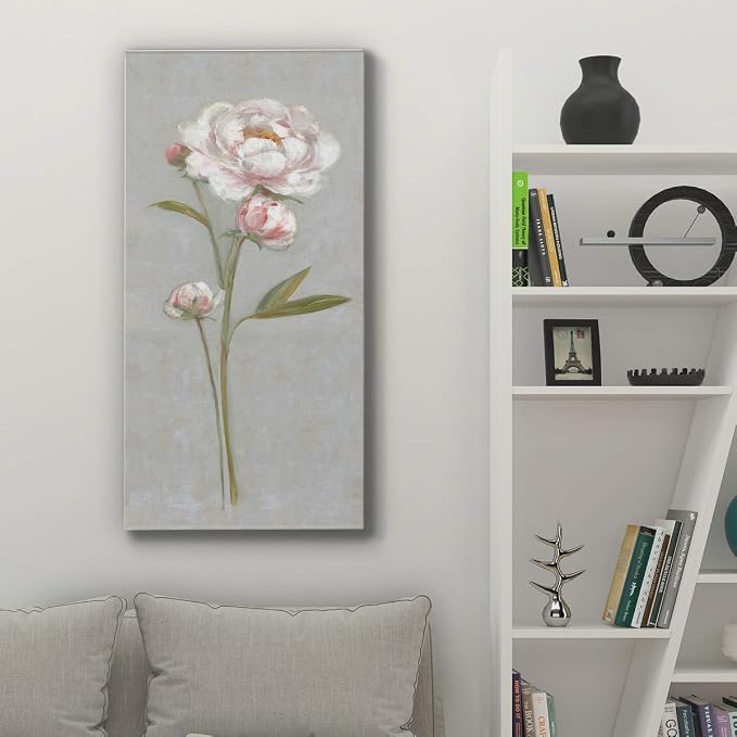 Renditions Gallery Canvas Nature Wall Art Modern Paintings Decorations Magical Pink Peony Romantic Canvas Artwork Wall Hanging Glam Prints for Bedroom Office Kitchen - 20"x40" LT43