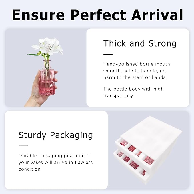 SUPMIND 16Pcs Pink Glass Bud Vases in Bulk for Wedding Table Centerpieces | Small Flower Vases Cute Mini Vintage Vase Set for Wedding, Home Decor, Table Decoration