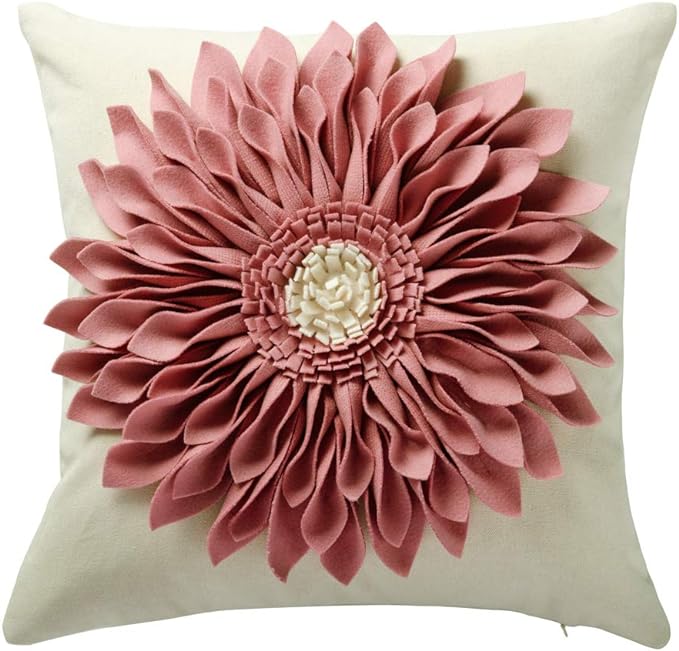 OiseauVoler 3D Sunflower Handmade Throw Pillow Covers Decorative Cushion Cases Pillowcases Home Couch Farmhouse Living Room Decor 18x18 Inch Pink
