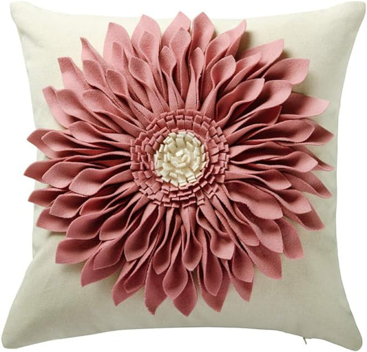 OiseauVoler 3D Sunflower Handmade Throw Pillow Covers Decorative Cushion Cases Pillowcases Home Couch Farmhouse Living Room Decor 18x18 Inch Pink