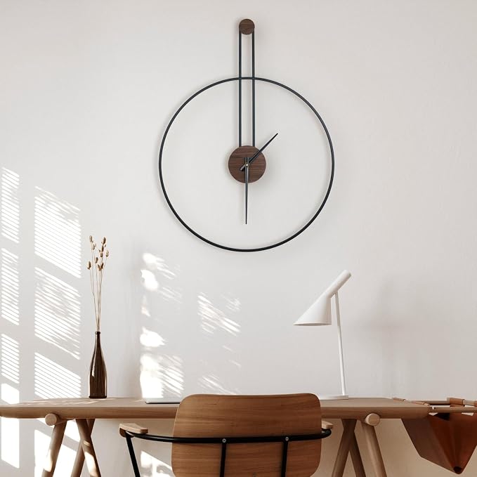 DRELIFAM Modern Wall Clock Large Wall Clocks with Walnut Dial Silent Non-Ticking for Living Room Home Decor Bedroom Kitchen Office