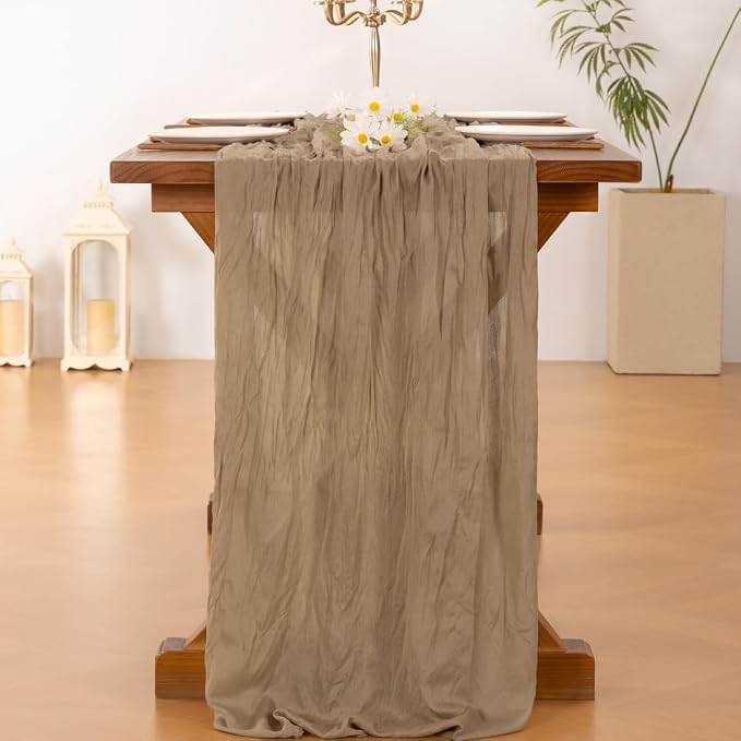 Cheesecloth Table Runner Fall Boho Wedding Birthday Party Home Decor | Nude Brown 15pcs Rustic Gauze 10FT Cheese Cloth Sheer Farmhouse Dining Runner for Baby Shower Bridal Holiday Decorations