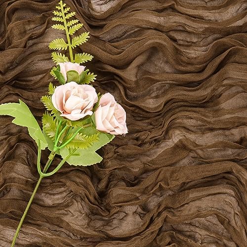 6 Pieces Brown 10FT Cheesecloth Table Runner Boho Gauze Fabric Table Runner Rustic Sheer Runner for Wedding Birthday Baby Shower Party Boho Table Decoration（Brown）