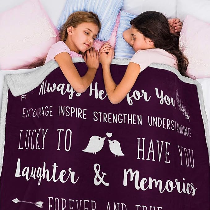 PAVILIA Best Friend Blanket - Friendship Gifts for Women, Soul Sister & Long Distance Bestie Gift, Soft Cozy Sherpa Throw with Sentimental Quotes, BFF Birthday Gift Idea, Purple