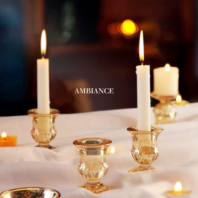 Letine Gold Candlestick Holders Set of 12-2.5" H Taper Candle Holders Bulk -Gold Glass Candle Holder for Valentine's Day, Christmas, Rustic Wedding Centerpieces, Party Decor