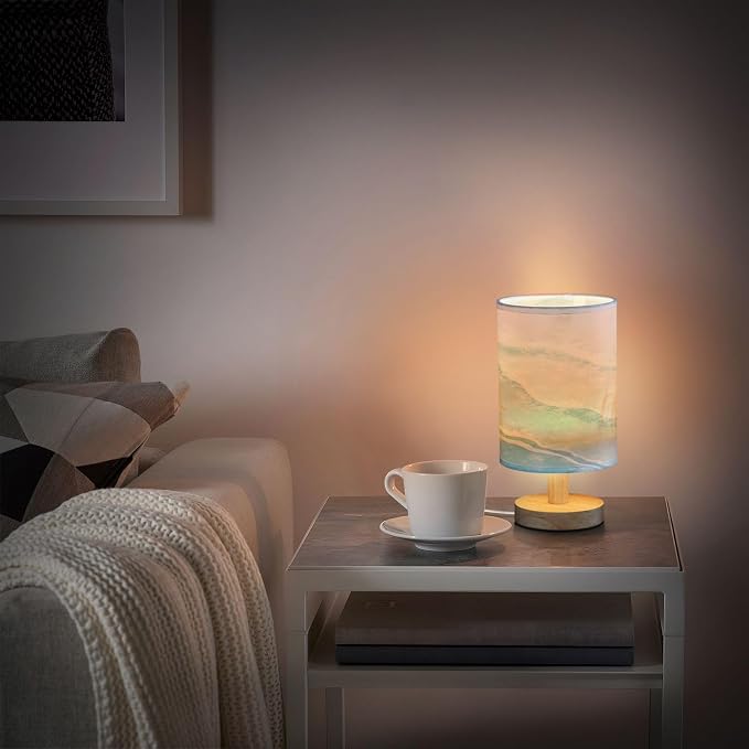 Bedside Lamp Bohemian Beach Table Lamp for Bedroom LED Nightstand Lamp Shade USB Ports Wood Base for Living Room Dorm Office