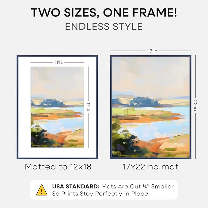 Homeforia 17x22 Blue Picture Frame, High-End Metal, 12x18 Mat, Glass