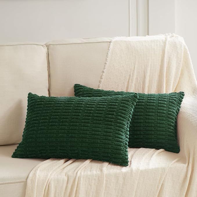 Fancy Homi 4 Packs Decorative Throw Pillow Covers for Living Room Couch Bed, Modern Farmhouse Boho Home Décor Accent Cushion Case, 20" x 12", Dark Green
