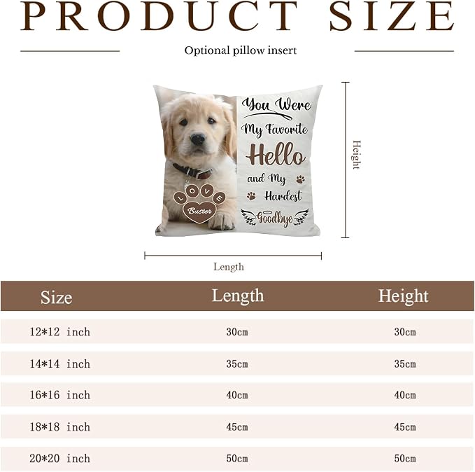 Alienc Personalized Pet Memorial Gifts for Dogs Cats, Custom Pet Memorial Throw Pillow Cover (Optional Pillow Insert), Loss of Dog Sympathy Gift