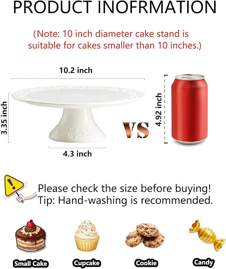 Gomakren White Wedding Cake Stand for Smaller Than 10 Inch Cakes, Vintage | Porcelain Cake Plate, Vintage Floral Emboss Design, Multi-Scene Dessert Serving Party Display, for Party Birthday Baby Shower