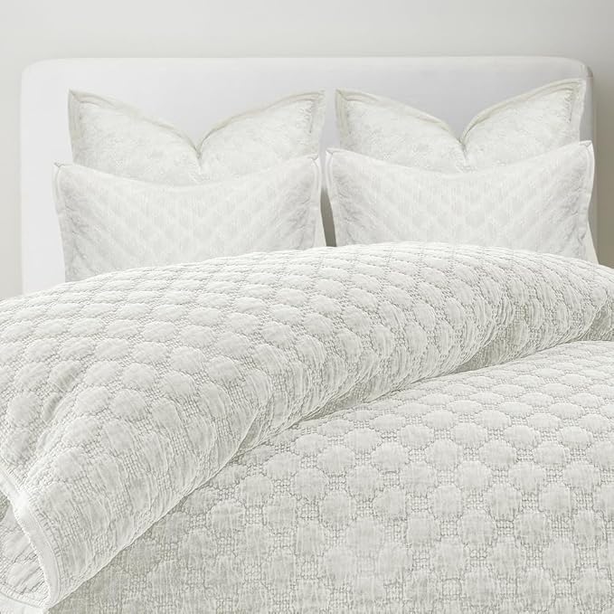 Standard Pillowcase 20X26 1 Piece Pillow Cover with Envelope Closure Rectangular Quilted Pillow Case Soft Decorative Texture Pillow Sham for Bed, Ivory White