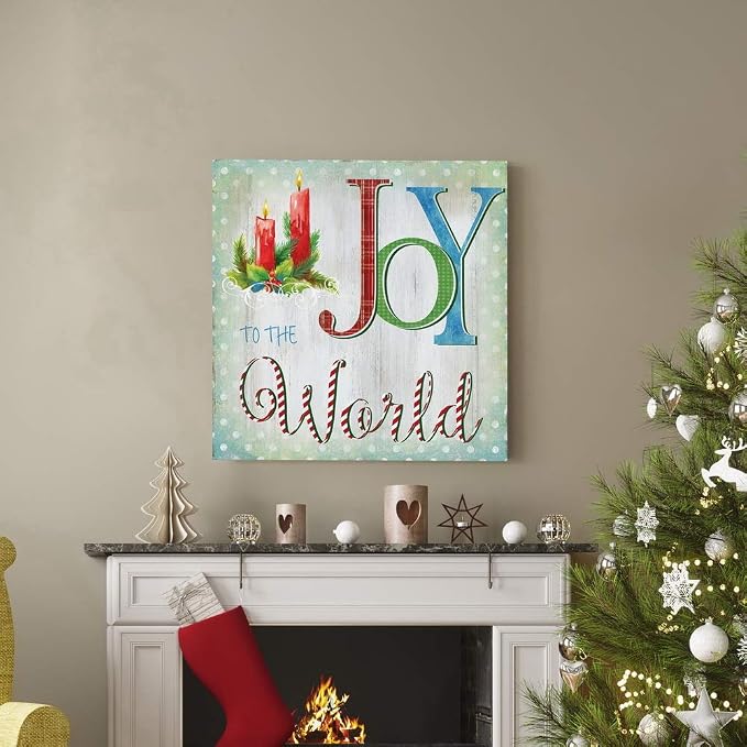 Renditions Gallery Christmas Celebration Wall Art Joy to the World Xmas Candle Canvas Hanging Artwork Prints for Bedroom Office Home Kitchen Decorations - 40"X40" LT05