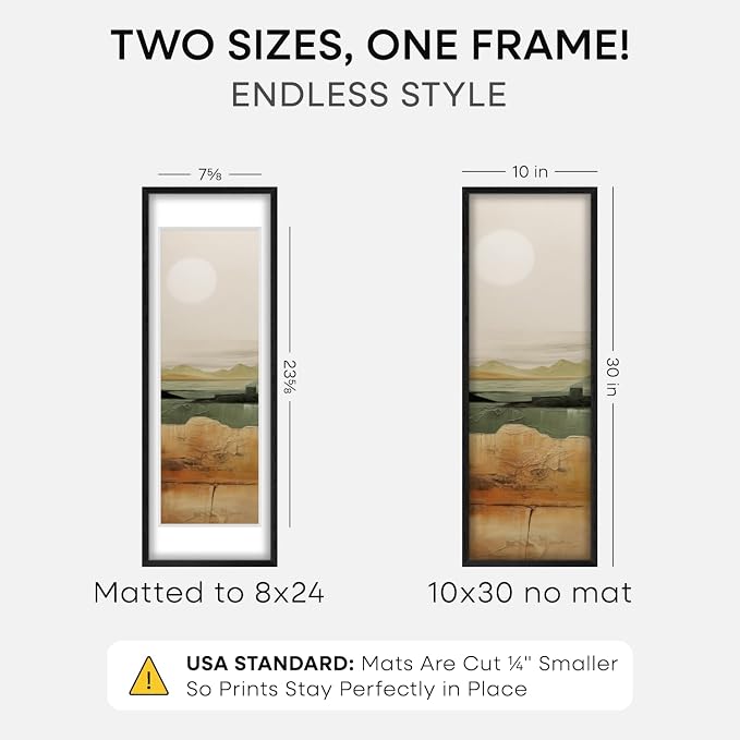 Homeforia 10x30 Black Oak Picture Frame, High-End Wood, 8x24 Mat, Glass
