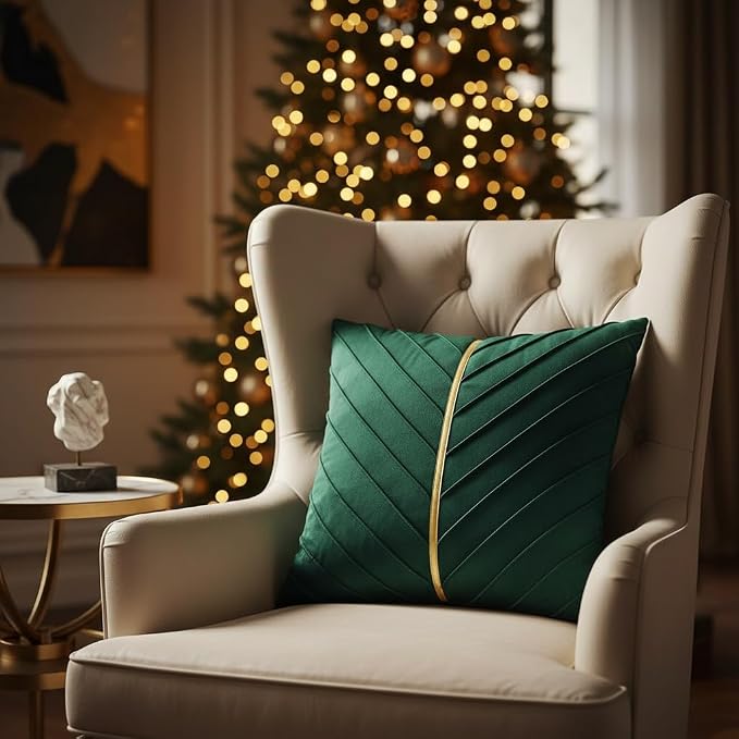 Velvet Throw Pillow Covers 18x18 Pack of 2 Gold Decor Dark Green