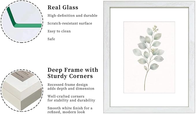 VIOLABBEY 8x10 Picture Frame Creamy White Set of 2 with Real Glass Front