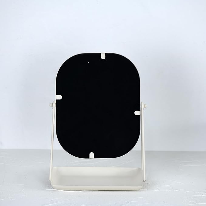 Tstarer Rotating Metal Makeup Mirror with Storage(White) | Vanity Mirror for Desk, Bathroom, Bedroom, Dressing Table