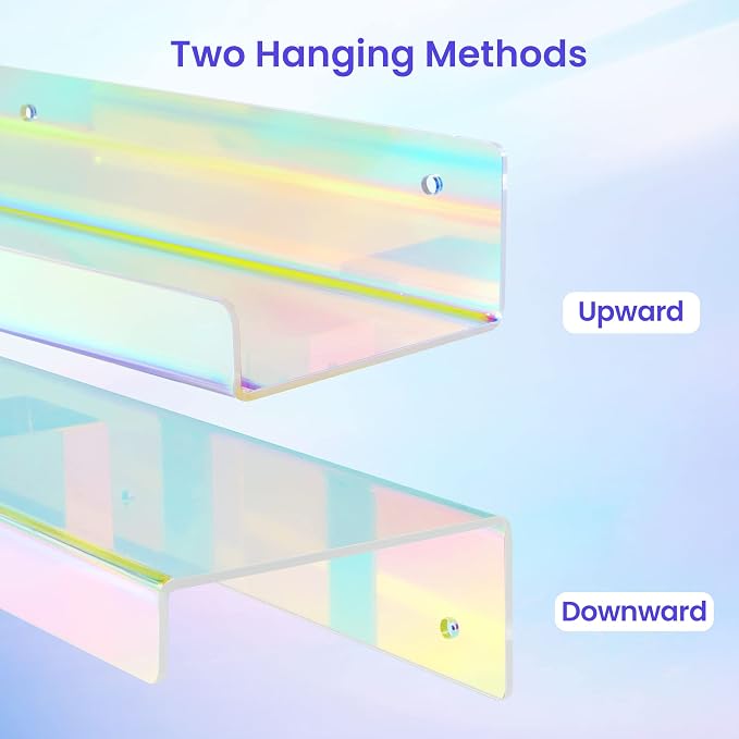 upsimples 4 Pcs 15" Iridescent Acrylic Shelves for Wall Decor and Display