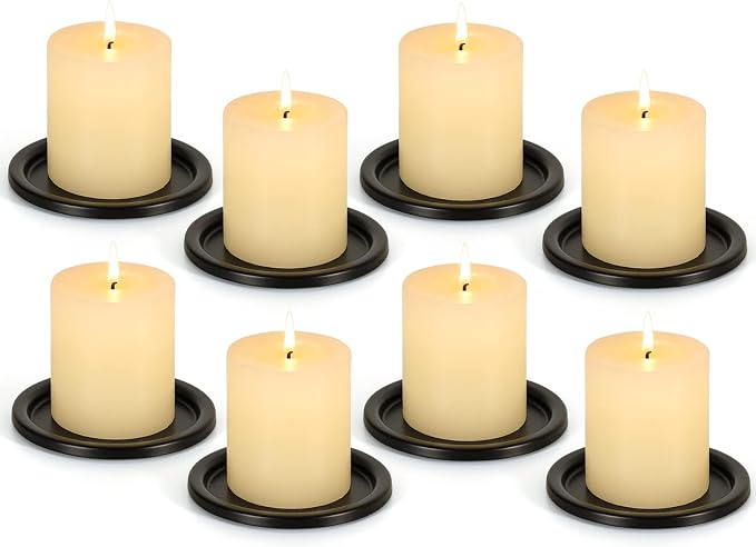 Set of 8 Black Iron Plate Candle Holders 3.8 Inch Decorative Candle Stand