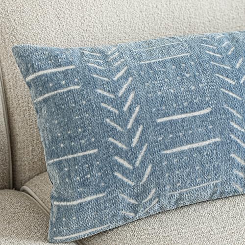 BlissBlush Coastal Blue Decorative Lumbar Pillow Covers 12x20 Set of 2, Soft Woven Chenille Accent Pillow Covers for Couch Sofa Bed, Textured Farmhouse Cushion Covers for Living Room