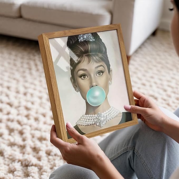 Audrey Hepburn Wall Art FRAMED - Blue Audrey Hepburn Poster - Holly Golightly - Glam Wall Art - Vintage Movie Poster - Gift for Women, Her, Wife, Woman - Pop Art Wall Decor