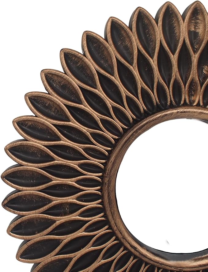 Retor OLD Gold Mirrors for Wall Pack of 3. Round. More Contemporary Sense.Rays of Light and Annual Ring Shape.Glass Decorative Wall Mirrors for Decor Home Decor.Plastic Frames.Old Sun Gold Color.