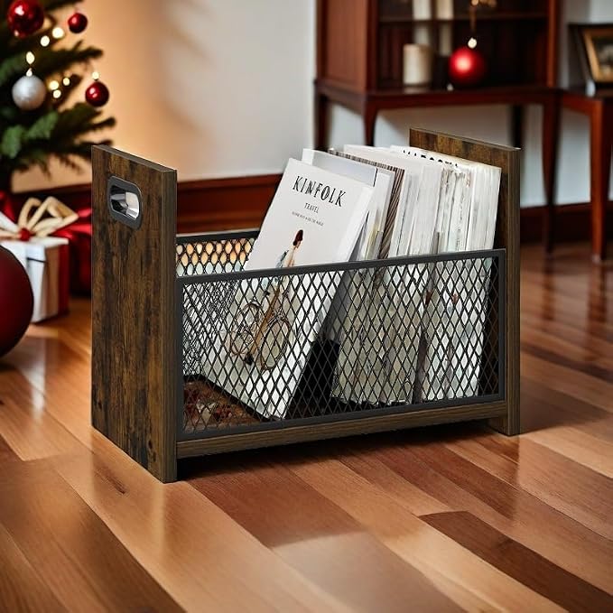 Large Magazine Rack Floor Set of 2, Vinyl Record Storage, Magazine File Holder Storage Basket for Letters, Books, Newspapers, Desktop and Home Office, 15.35" L x 8.7" W x 11.8" H