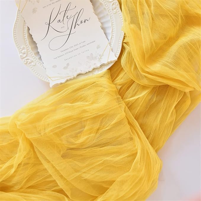 Yellow Cheesecloth Table Runner Cheese Cloth Wedding Birthday Party Decor | 10Ft Summer Rustic Boho Gauze Farmhouse Bridal Baby Shower Holiday Dining Tea Party Home Table Decorations