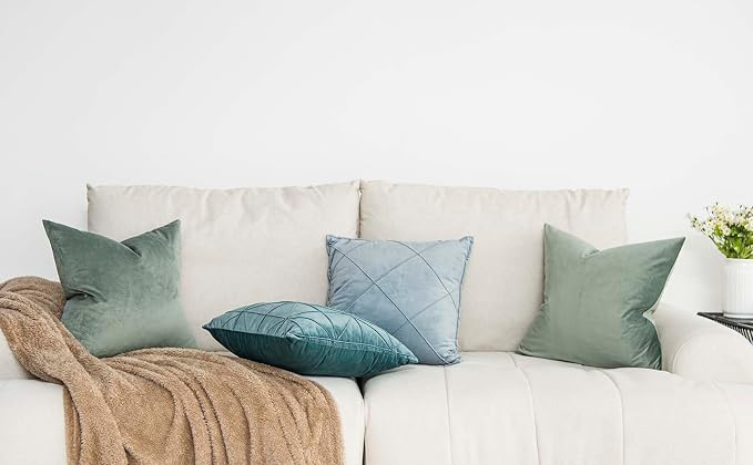 Eucalyptus Decorative Velvet Throw Pillow Covers 16x16 inch Set of 2 with Zipper Luxury Soft Solid Square Cushion Covers Case for Sofa Couch Bed Living Room