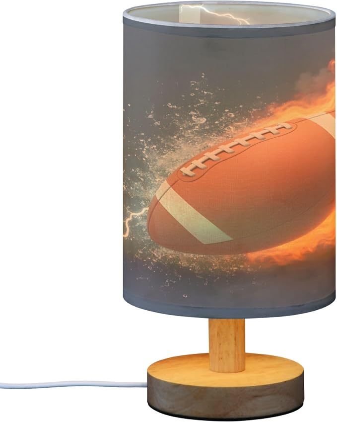 ALAZA American Football Ball in Fire and Water Decor Bedside Table Lamp with USB Port for Bedroom Nightstand Office Desk LED Bulb Included