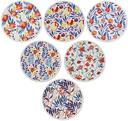AD Set of 6 Coasters for Drinks Absorbing Round Ceramic Stone Coaster with Cork Base Tabletop Protection Mat for Mugs and Cups,Office,Kitchen (Watercolor Flowers with Holder)
