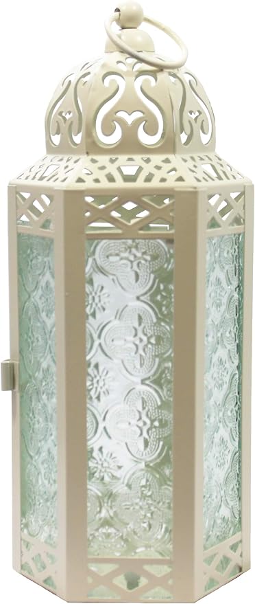 Vela Lanterns Decorative Indoor Moroccan Candle Holder, Cream, M | Wedding Lanterns, Ramadan Decorations, Ivory Shabby Chic Farmhouse Lamp, Votive Pillar Holder, Eid Tealight, 10.5in