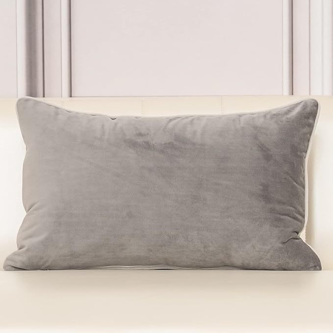 Aeckself 12 x 20 Inch European Cushion Cover Luxury Velvet Home Decorative Embroidery Floral Rectangle Throw Pillow Case Pillowcase for Couch Bed Living Room, Grey and White