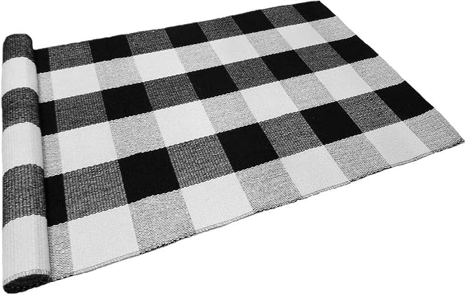 LEVINIS Black and White Doormat Farmhouse- Durable and Washable Cotton Farmhouse Layered Doormats Outdoor Buffalo Plaid Rugs for Porch/Kitchen/Entry Way/Laundry Room/Bathroom 51.2''x23.6''