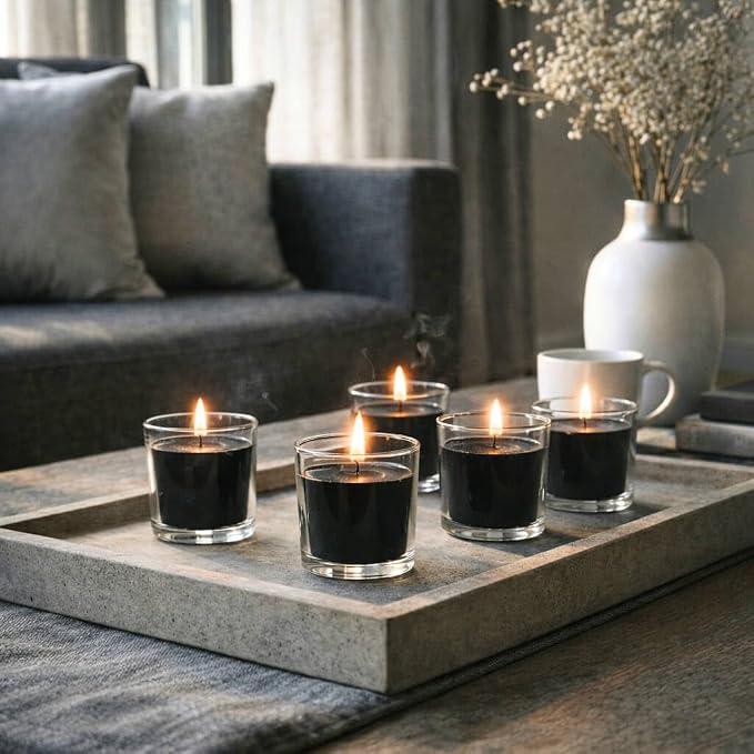 Set of 72 Richland Votive Candles Black Unscented and 72 Clear Glass Eastland Votive Holders