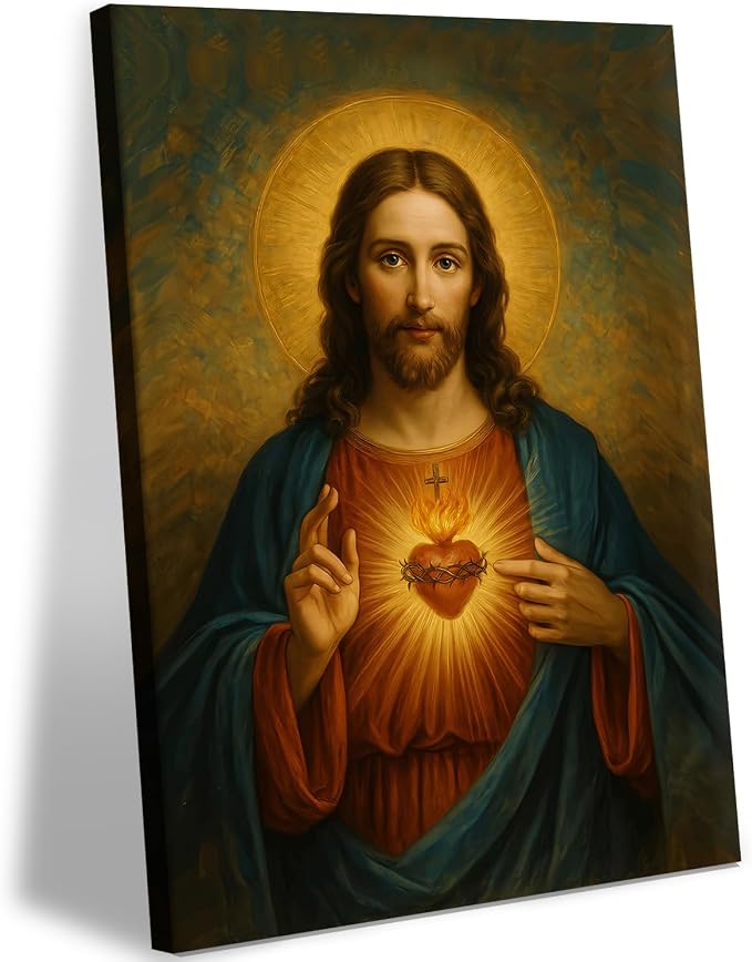 AUUAUU Sacred Heart of Jesus Wall Art Christian Canvas Painting 12x16 Inch | Religious Spiritual Picture Print Inspirational Artwork Christmas Wall Decor for Living Room Bedroom Ready to Hang