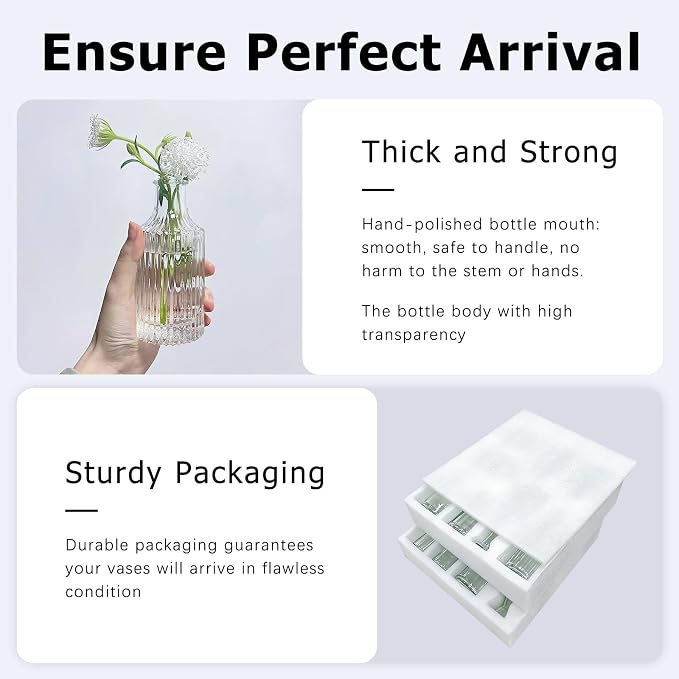 SUPMIND 16Pcs Clear Glass Bud Vase, Small Flower Vase for Centerpieces Bulk | Mini Vintage Vases Set, Cute Vases for Wedding, Home Decor, Table Centerpieces Decoration
